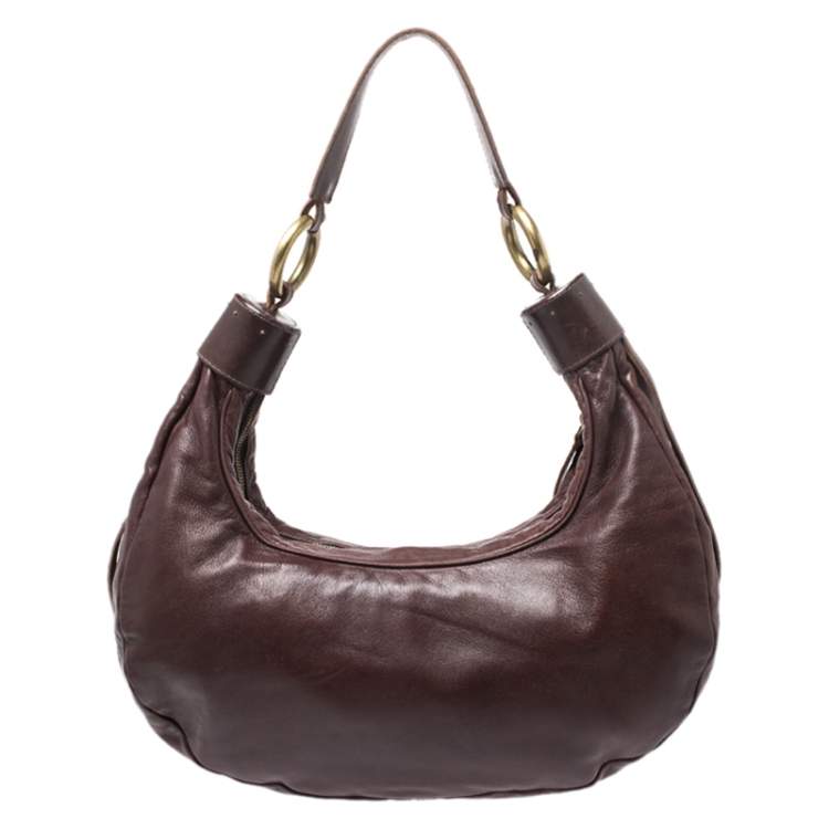 مملوكة مسبقًا Chloe Dark Brown Leather Crescent Hobo