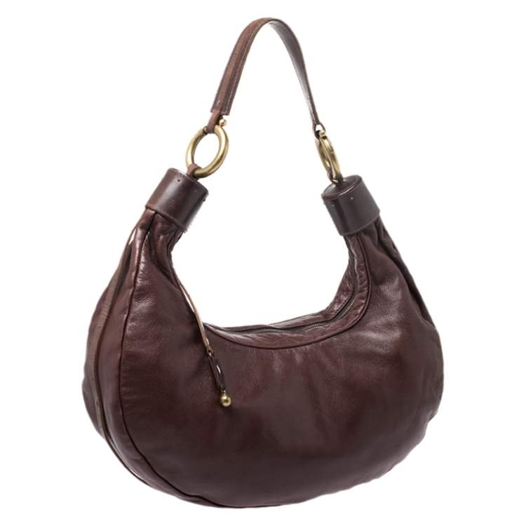 مملوكة مسبقًا Chloe Dark Brown Leather Crescent Hobo