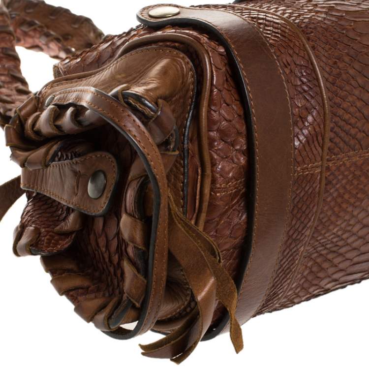 Pre Owned Chloe Dark Brown Python Silverado Satchel