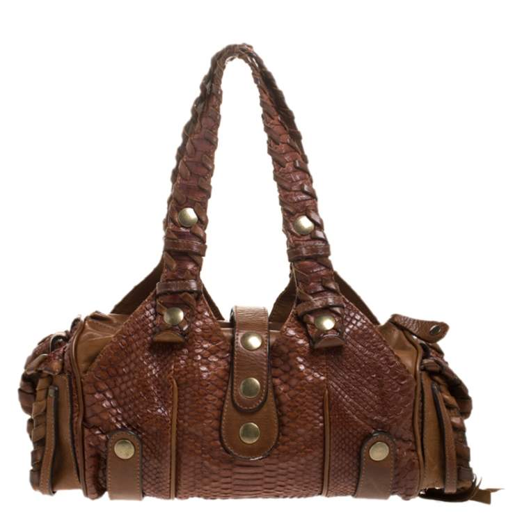 Pre Owned Chloe Dark Brown Python Silverado Satchel