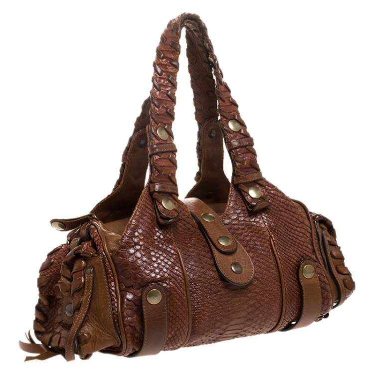 Pre Owned Chloe Dark Brown Python Silverado Satchel