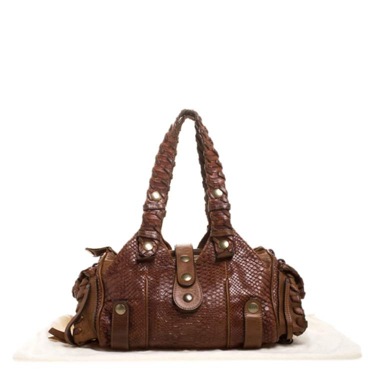 Pre Owned Chloe Dark Brown Python Silverado Satchel