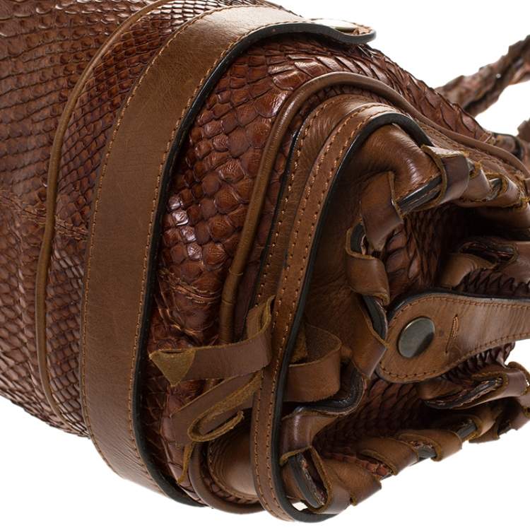Pre Owned Chloe Dark Brown Python Silverado Satchel