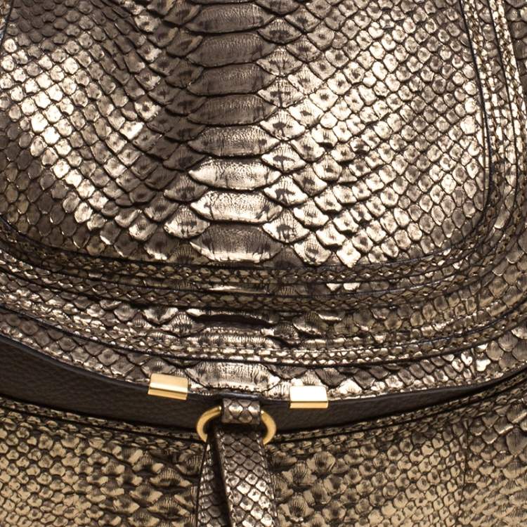 Pre Owned Chloe Gold/Brown Python and Leather Large Marcie Hobo