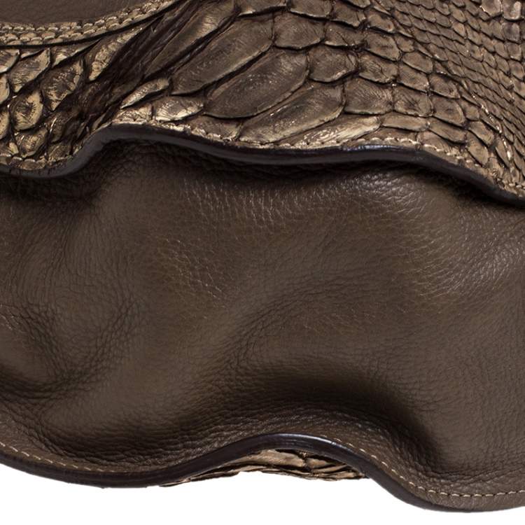 Pre Owned Chloe Gold/Brown Python and Leather Large Marcie Hobo