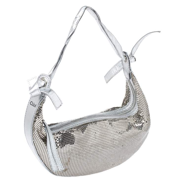 Pre Owned Chloe Silver Metal Mesh and Leather Chainmail Hobo