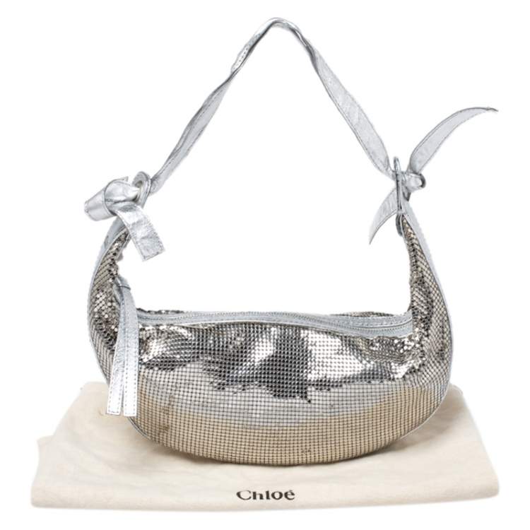 Pre Owned Chloe Silver Metal Mesh and Leather Chainmail Hobo