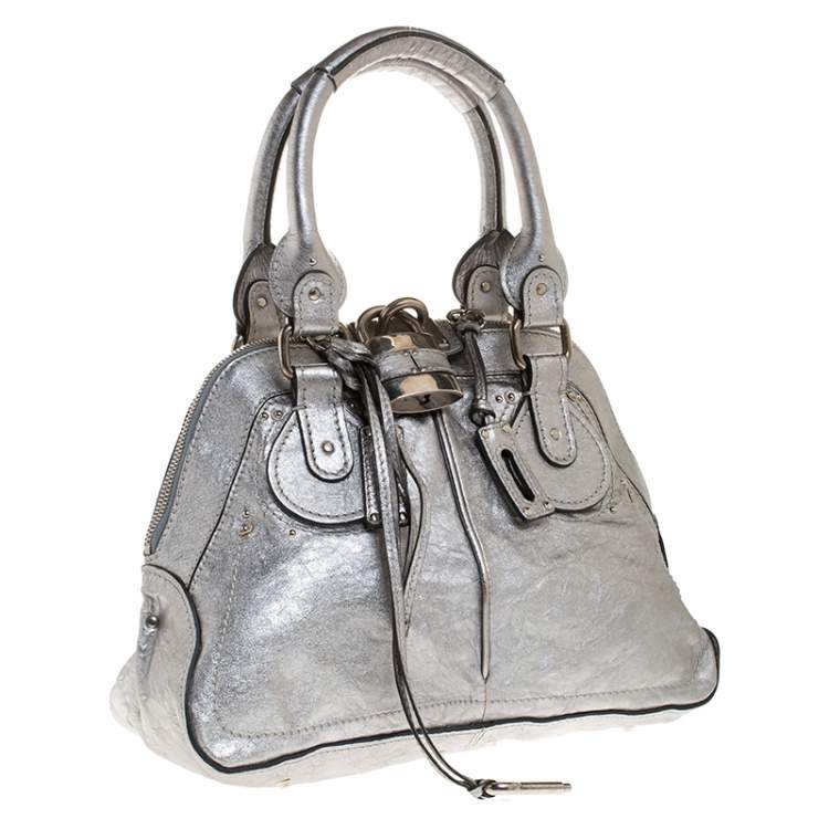 Pre Owned Chloe Metallic Silver Leather Large Paddington Satchel