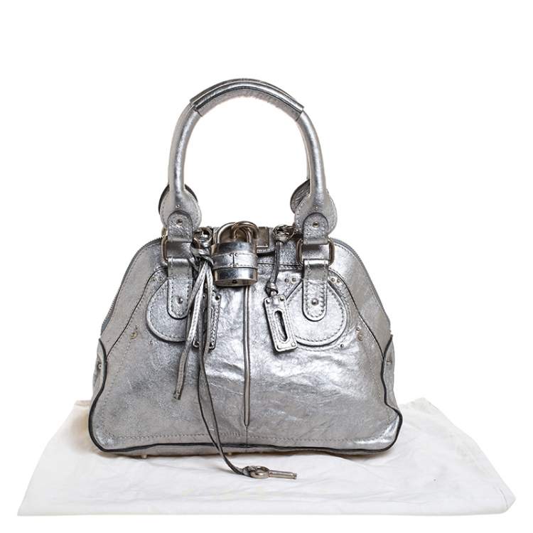 Pre Owned Chloe Metallic Silver Leather Large Paddington Satchel