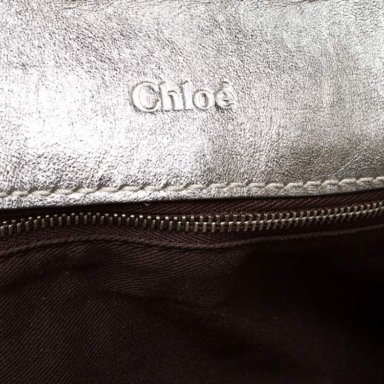 Pre Owned Chloe Metallic Silver Leather Large Paddington Satchel