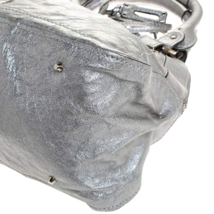 Pre Owned Chloe Metallic Silver Leather Large Paddington Satchel