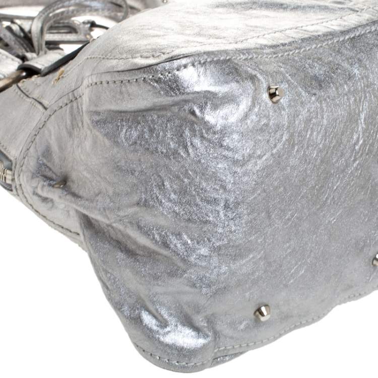 Pre Owned Chloe Metallic Silver Leather Large Paddington Satchel