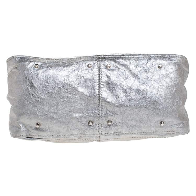Pre Owned Chloe Metallic Silver Leather Large Paddington Satchel