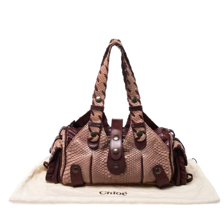 مملوكة مسبقًا Chloe Pink/Red Python and Leather Silverado Satchel