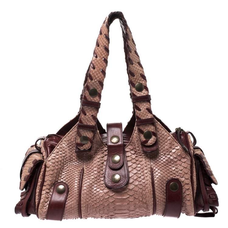 مملوكة مسبقًا Chloe Pink/Red Python and Leather Silverado Satchel