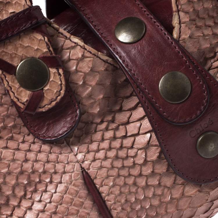 مملوكة مسبقًا Chloe Pink/Red Python and Leather Silverado Satchel