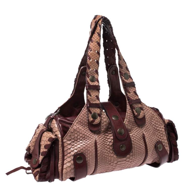 مملوكة مسبقًا Chloe Pink/Red Python and Leather Silverado Satchel