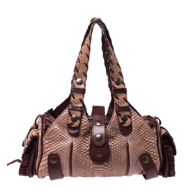 مملوكة مسبقًا Chloe Pink/Red Python and Leather Silverado Satchel