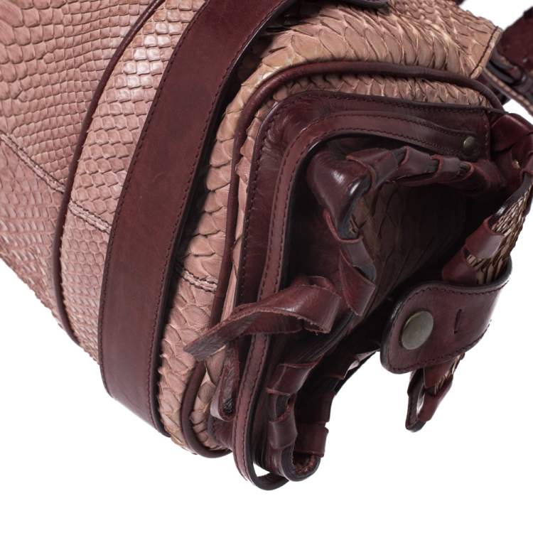 مملوكة مسبقًا Chloe Pink/Red Python and Leather Silverado Satchel