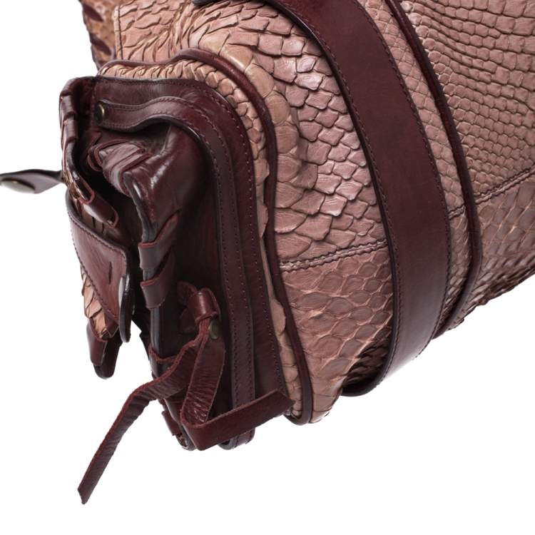 مملوكة مسبقًا Chloe Pink/Red Python and Leather Silverado Satchel