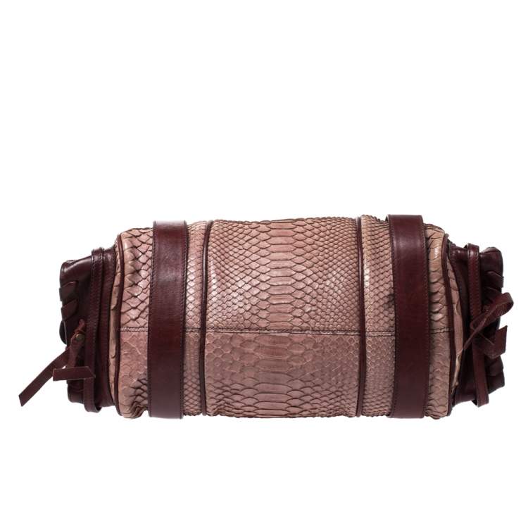 مملوكة مسبقًا Chloe Pink/Red Python and Leather Silverado Satchel