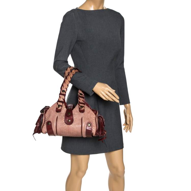مملوكة مسبقًا Chloe Pink/Red Python and Leather Silverado Satchel