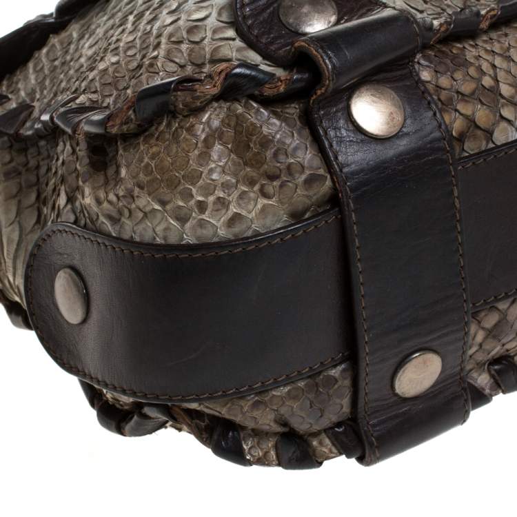 Pre Owned Chloe Brown/Grey Python Silverado Shoulder Bag