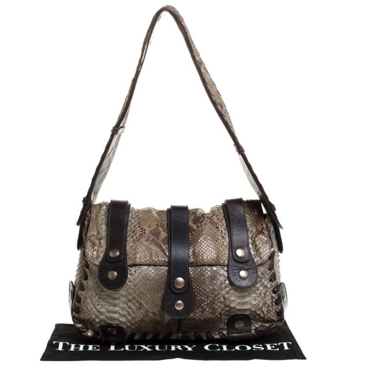 Pre Owned Chloe Brown/Grey Python Silverado Shoulder Bag