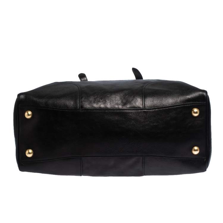 Pre Owned Prada Black Glace Calf Leather Dome Satchel