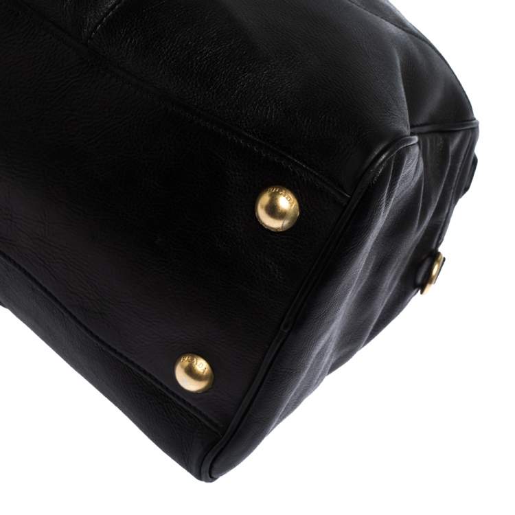 Pre Owned Prada Black Glace Calf Leather Dome Satchel