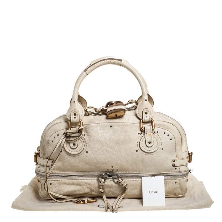 Pre Owned Chloe Cream Leather Paddington Zipped Satchel