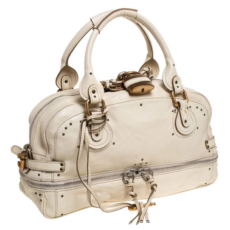 Pre Owned Chloe Cream Leather Paddington Zipped Satchel