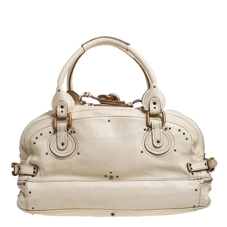 Pre Owned Chloe Cream Leather Paddington Zipped Satchel