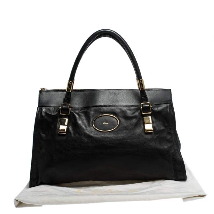 Pre Owned Chloe Black Leather Top Zip Tote