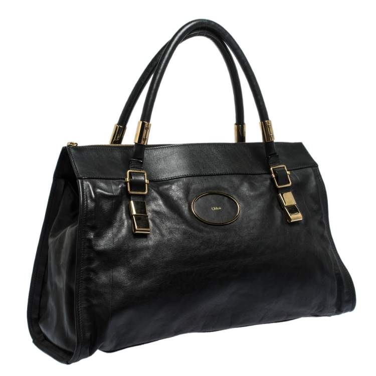 Pre Owned Chloe Black Leather Top Zip Tote