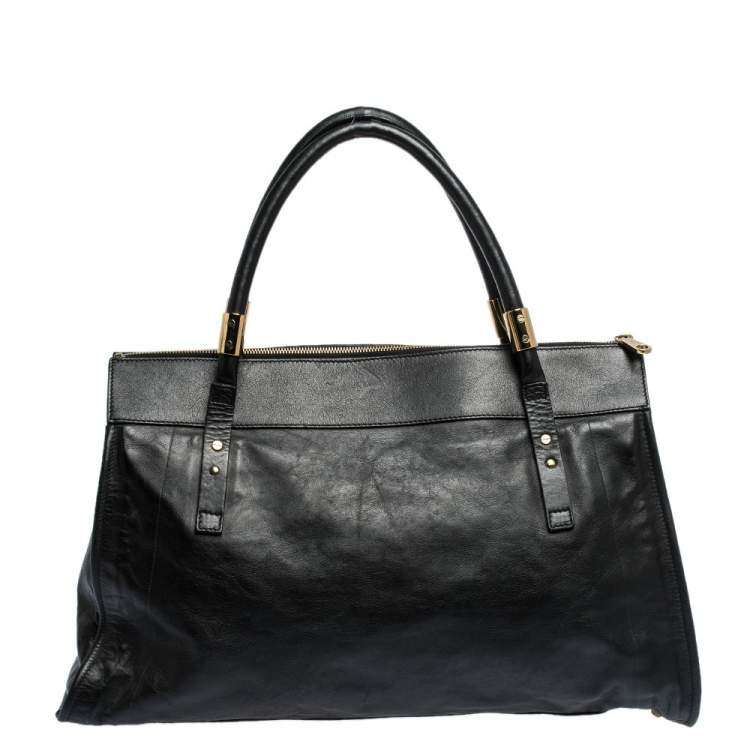 Pre Owned Chloe Black Leather Top Zip Tote