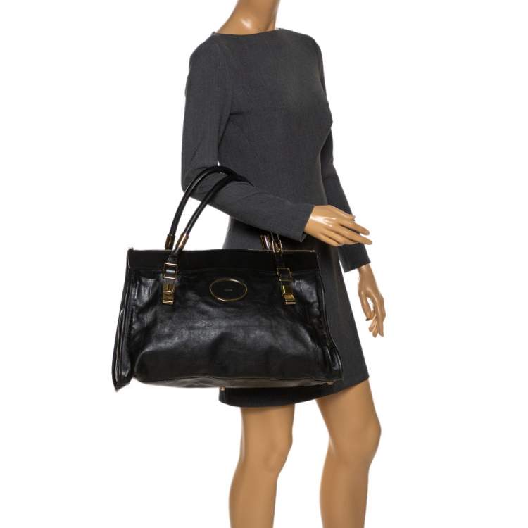 Pre Owned Chloe Black Leather Top Zip Tote