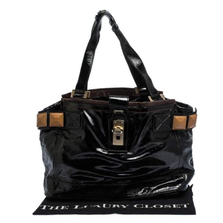 Pre Owned Chloe Black Patent Leather Audra Tote