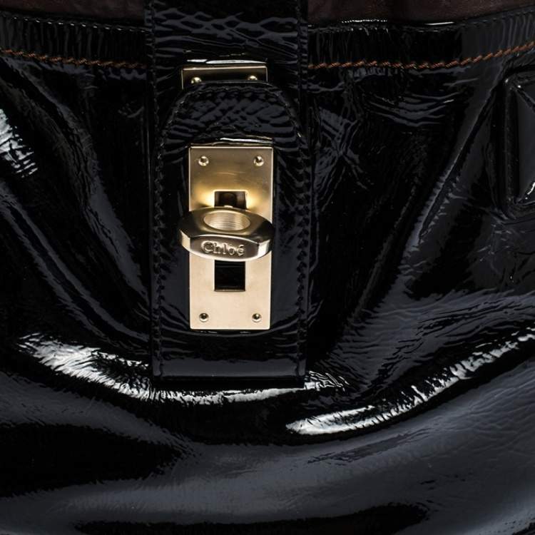 Pre Owned Chloe Black Patent Leather Audra Tote