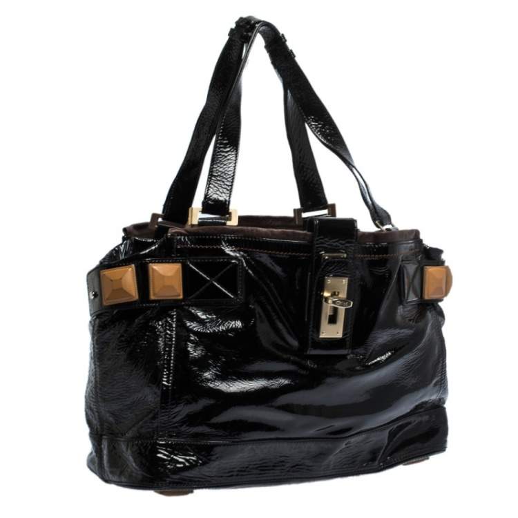 Pre Owned Chloe Black Patent Leather Audra Tote