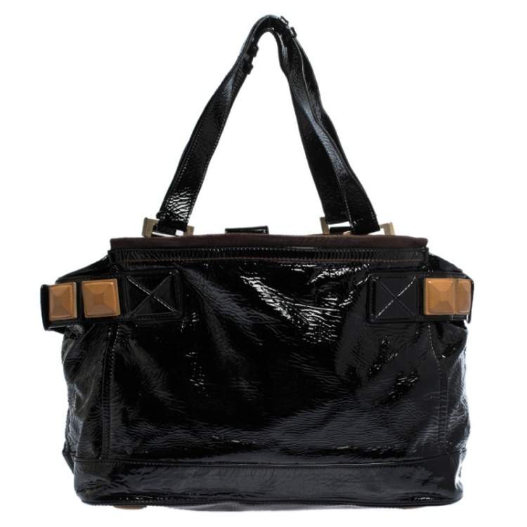 Pre Owned Chloe Black Patent Leather Audra Tote