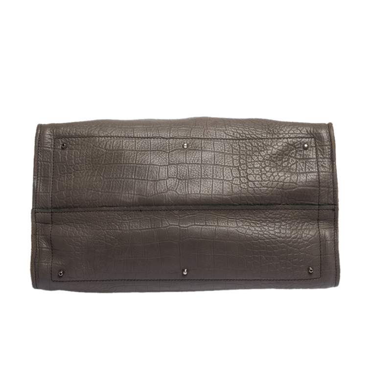 Pre Owned Chloe Grey/Green Croc Embossed Leather Buckle Handle Satchel