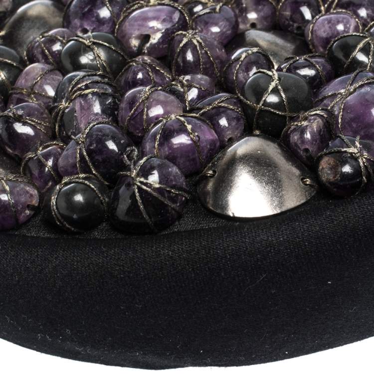 Pre Owned Chloe Black Satin Stone Beads Embellished Hobo