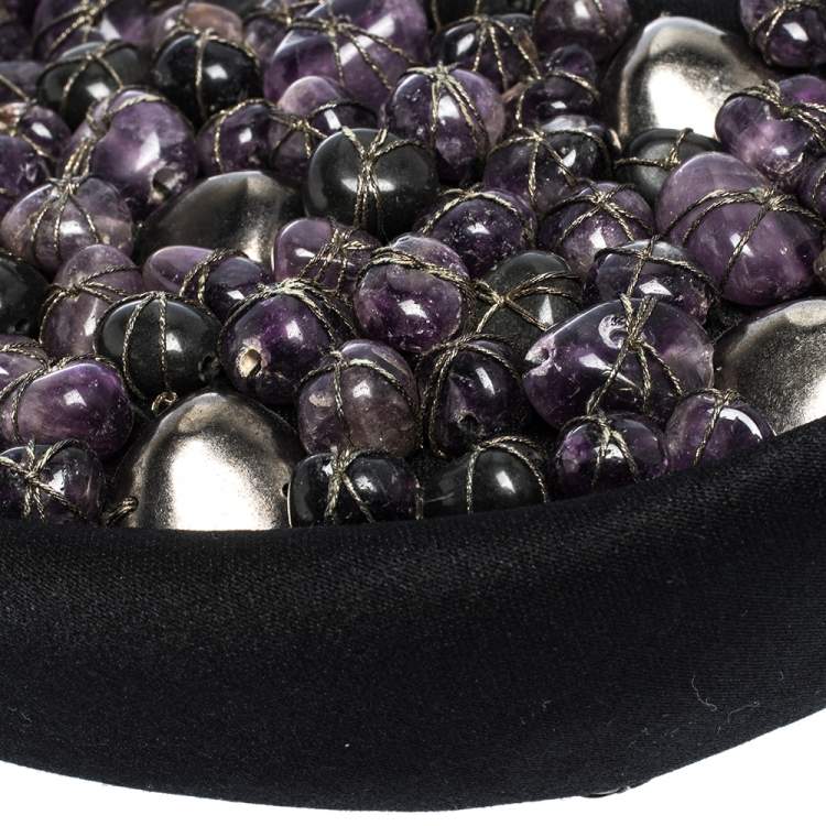 Pre Owned Chloe Black Satin Stone Beads Embellished Hobo