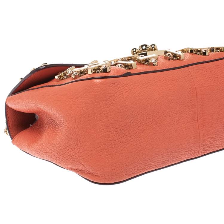 Pre Owned Chloe Orange Leather Medium Crystal Embellished Elsie Shoulder Bag