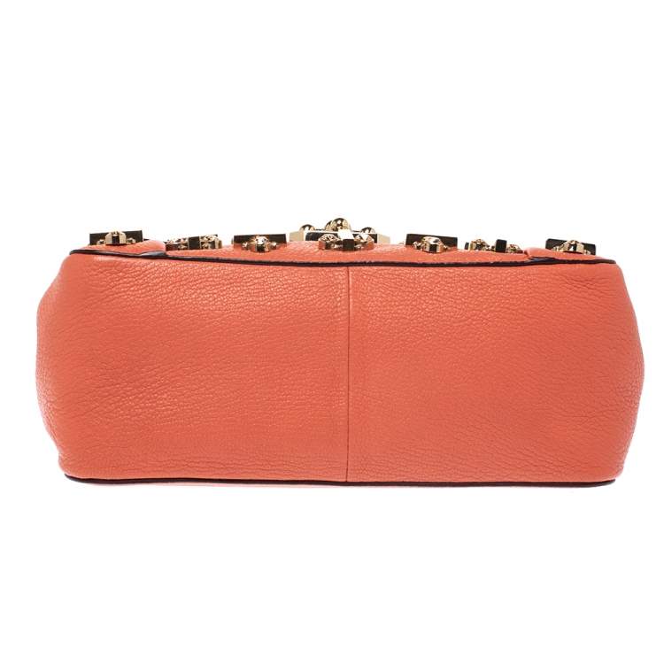 Pre Owned Chloe Orange Leather Medium Crystal Embellished Elsie Shoulder Bag