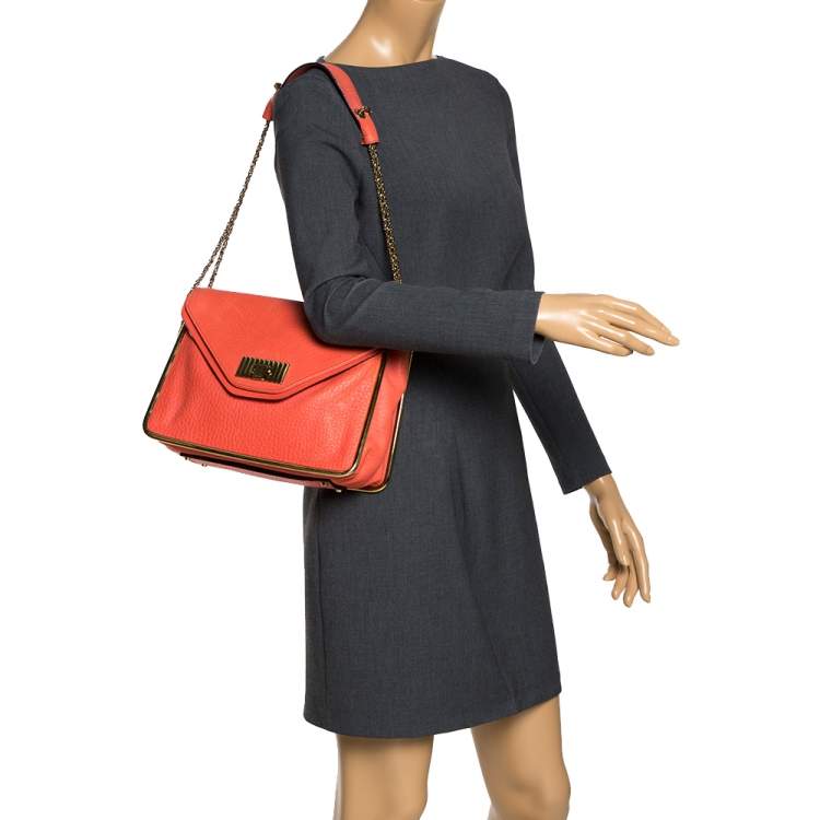 Pre Owned Chloe Coral Orange Leather Medium Sally Flap Shoulder Bag
