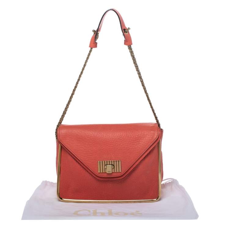 Pre Owned Chloe Coral Orange Leather Medium Sally Flap Shoulder Bag