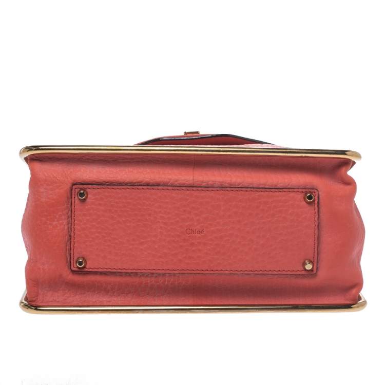 Pre Owned Chloe Coral Orange Leather Medium Sally Flap Shoulder Bag