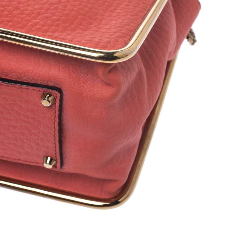 Pre Owned Chloe Coral Orange Leather Medium Sally Flap Shoulder Bag